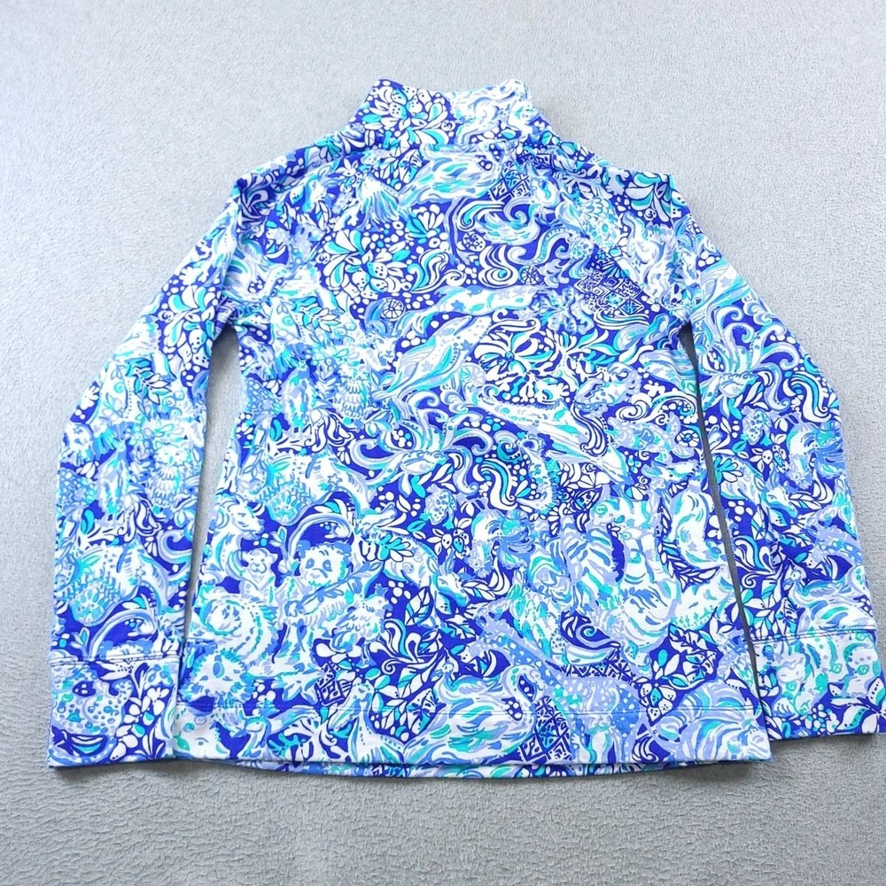 Lilly Pulitzer Top Womens Small Blue Green Skipper UPF 50 Quarter Zip Popover - Picture 9 of 10
